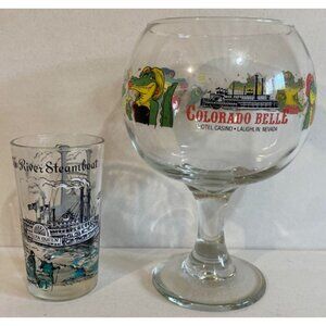 River Steamboat Glass & 48 oz. Colorado Belle Hotel Casino Laughlin NV Glass